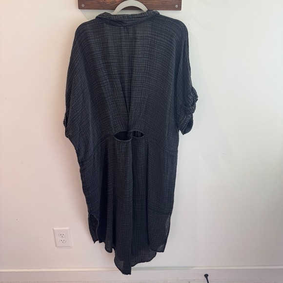 Anthropologie Gauze Button Down Shirt Dress 3X Black Cotton Midi Back Cutout - Picture 6 of 6